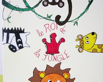 Tableau pour chambre petit garçon ou bébé Jungle animaux