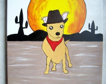 Tableau chihuahua original ambiance western