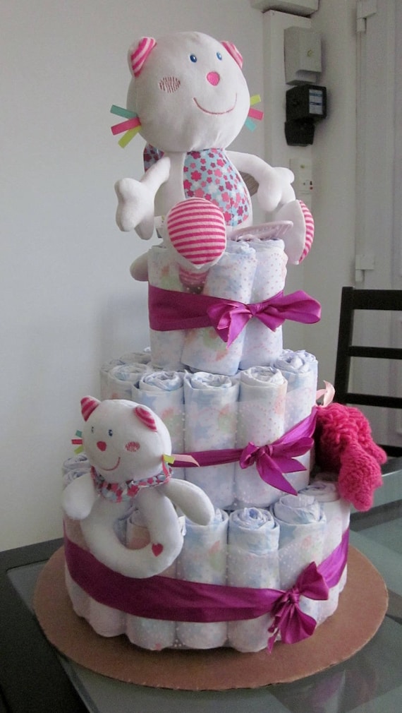 Gateau De Couches Pour Petite Fille Chat Rose