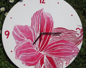 Horloge moderne en bois fleur rouge rose