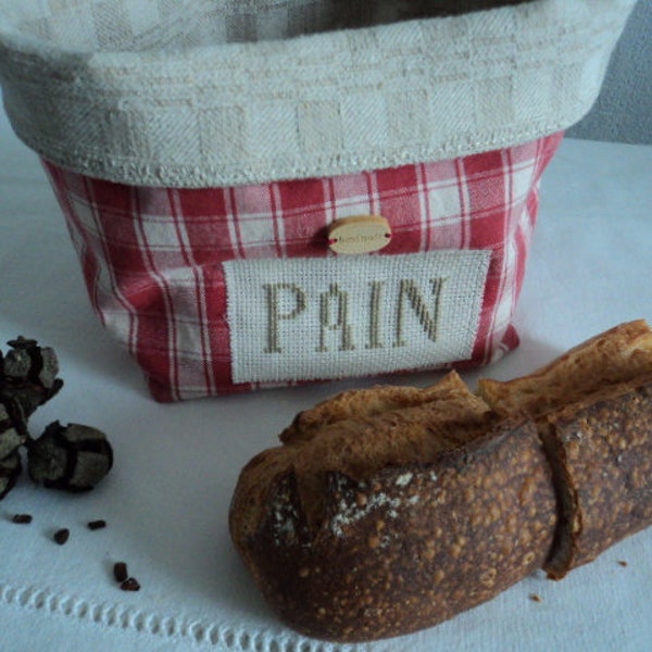 Petite corbeille à pain à carreaux rouges - Panière en toile de coton