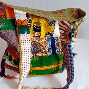 Sac fourre tout - Tote bag réversible en patchwork de tissus wax