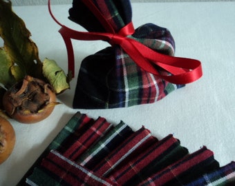 8 Pochons en coton écossais - Petits sacs en coton emballages cadeau