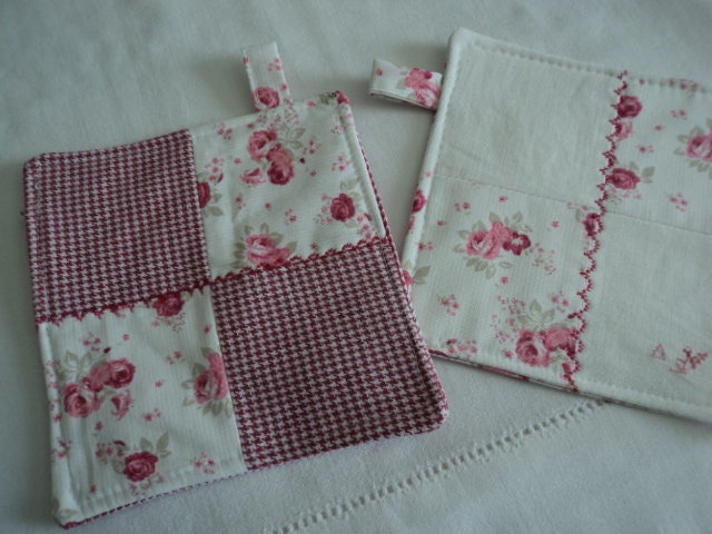 Dessous de Tasse en Patchwork Coton Rose - Sous-Tasse Molletonnés et Brodés
