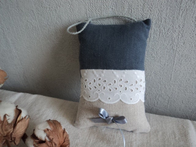 Coussin à Suspendre Lin Naturel et Gris-Bleu - Coussin de Porte Lavande