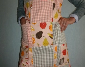 Tablier de patchwork vichy et fruits orange et marron