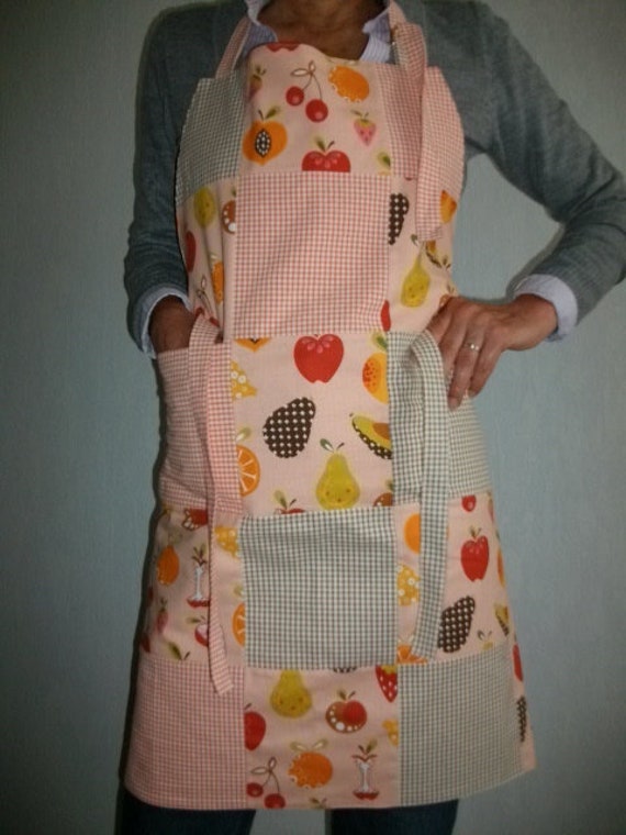 Tablier de Patchwork Vichy et Fruits Orange Marron