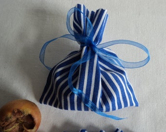 10 Blue cotton bags with white stripes - Small gift wrapping cotton bags