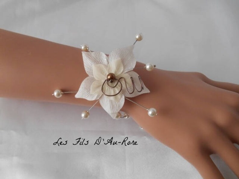 Parure mariage HOLLY collier & bracelet en ivoire et chocolat image 5