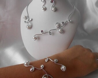 Bruiloft versiering "MARIANe" 3 stuks ketting, armband & Bo