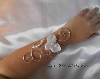 Bracelet mariage "ANGEL" argenté et orchidée blanc