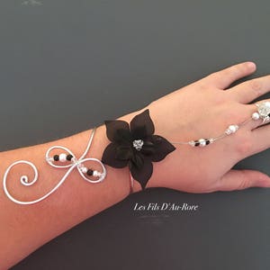 HERMIONE wedding adornment 4 pieces necklace, bracelet, BO & hair comb in silver & black image 3