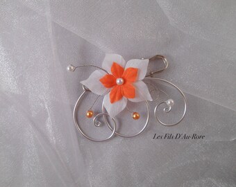 Attache remontre traine AMELIE orange & blanc