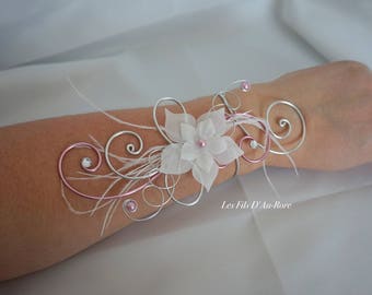 Bracelet Mariage CAMILIA en blanc & rose poudré