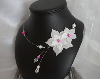 Collier Mariage LOUCYA en nacrée blanc & fuchsia