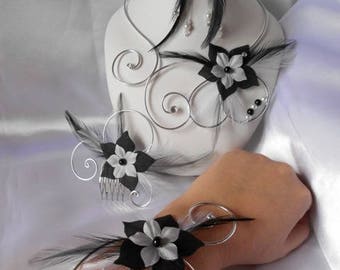Parure mariage "NORA" 4 pièces collier, bracelet, BO & peigne à cheveux
