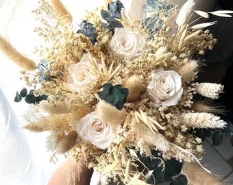 Bouquet de mariée fleurs séchées et stabilisé champêtre CATHERINE