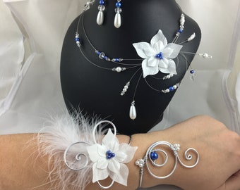 Parure MYLLIE/LOLITA 3 pièces en bleu roi / blanc