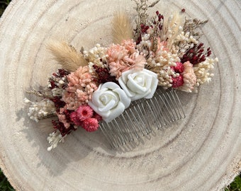 Peigne cheveux fleur séchées champêtre EUGENIE