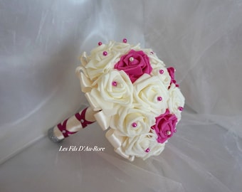 Bouquet mariage CAPUCCINE en ivoire & fuchsia