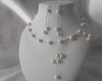 Parure mariage "SYDNEY" collier & Boucles perles ivoire