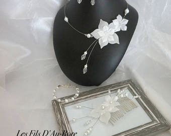 Parure Mariage LOUCYA 4 pièces  en blanc nacrée