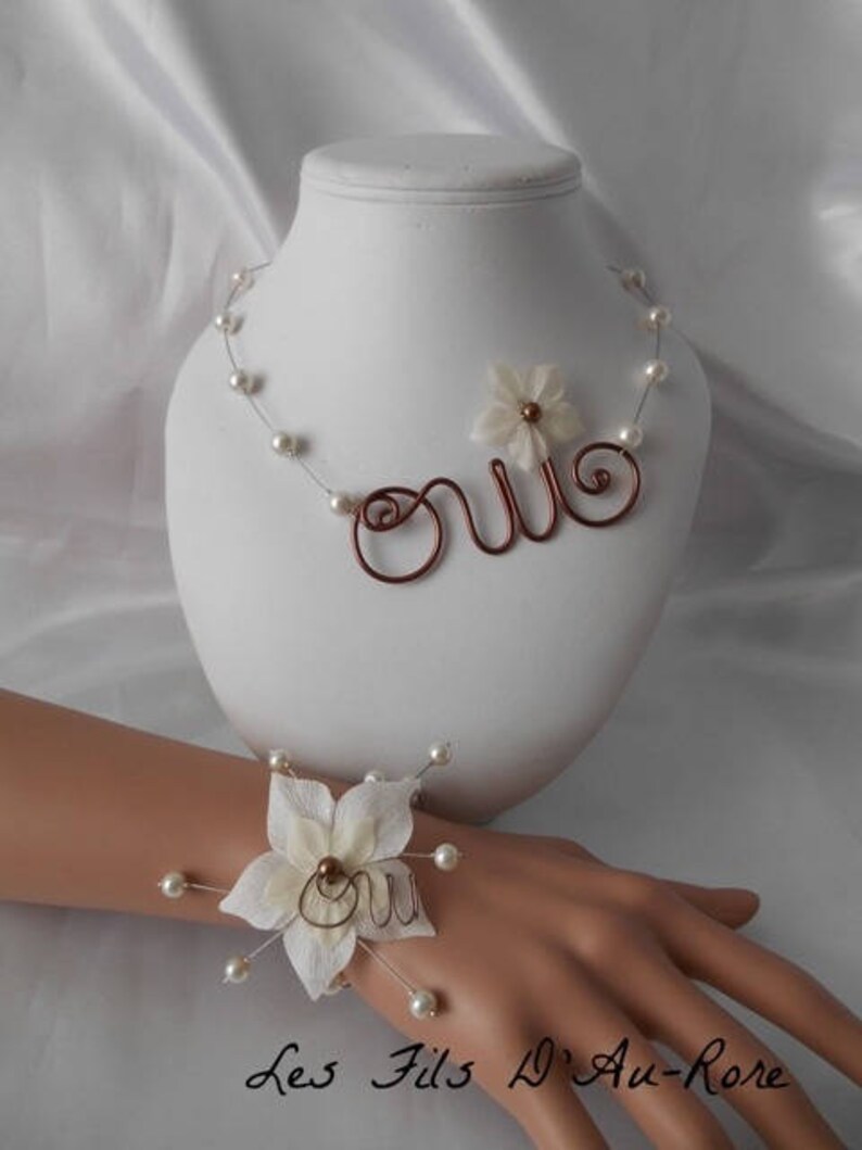 Parure mariage HOLLY collier & bracelet en ivoire et chocolat image 1