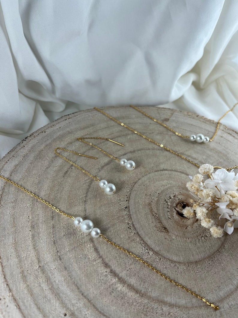 Parure mariage collier de dos 3 pièces louana avec perle image 2