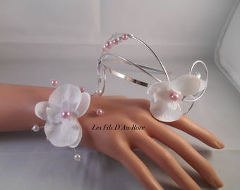 Duo bracelet & serre tête LOLA rose poudré & blanche pour ENFANT