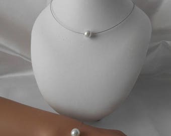 Parure mariage LANA collier & bracelet en perle nacrée blanche