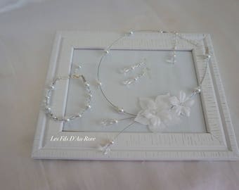 Parure mariage LOUCYA 3 pièces en blanc nacrée & strass