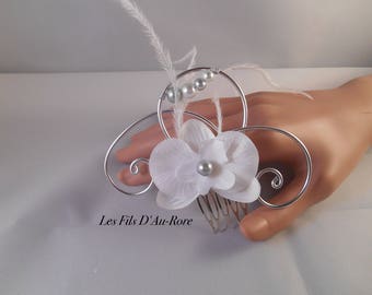 Peigne mariage NUAGE blanc & gris