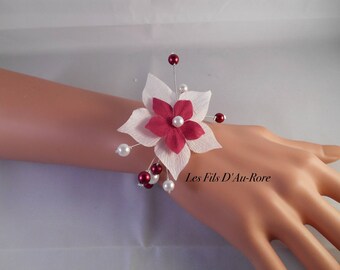 Bracelet mariage AZALEA couleur blanc & bordeaux