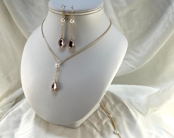 Gold and pink ROSA wedding back necklace set