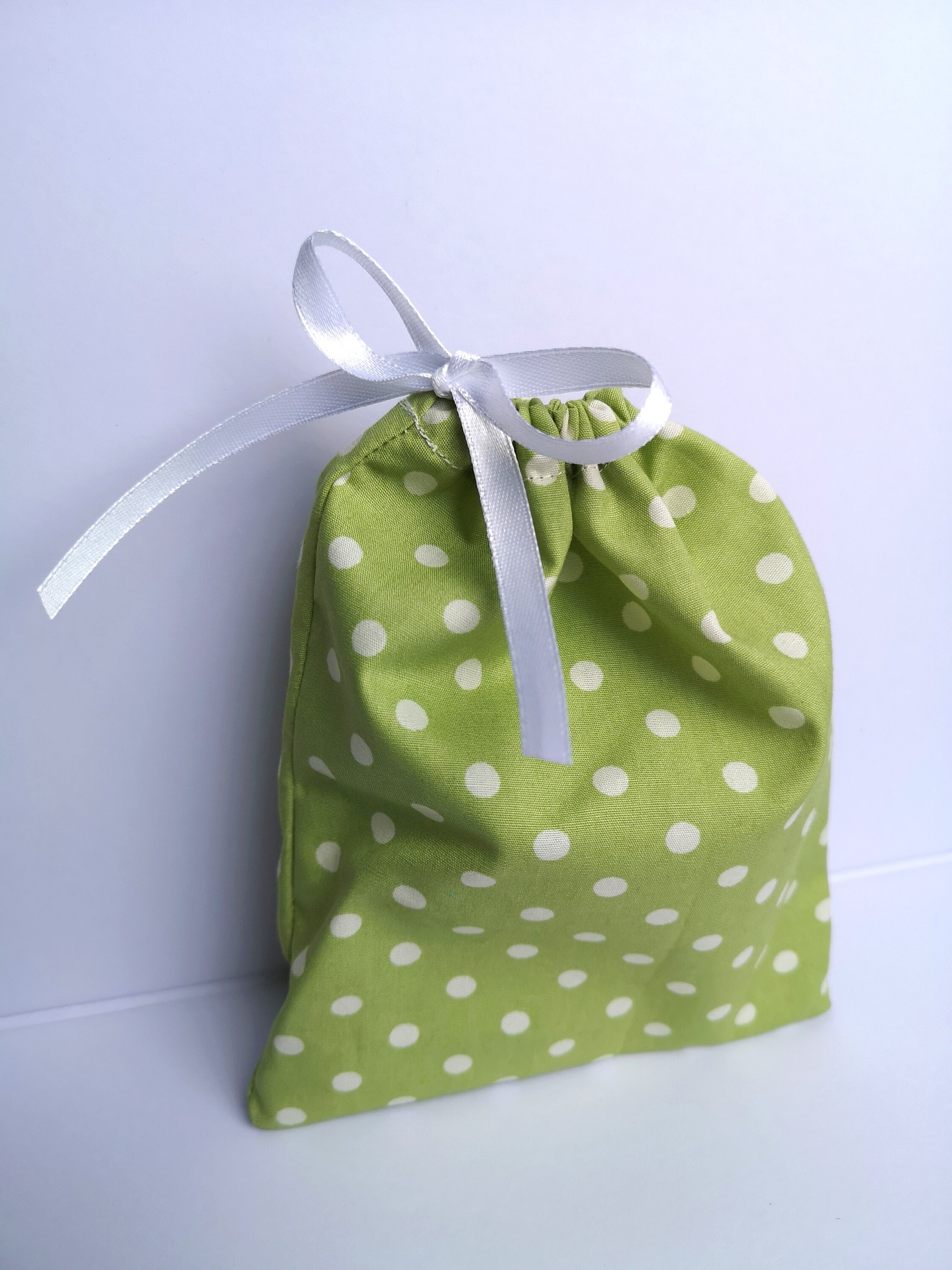 Small sage green polkadot reusable gift bag Etsy