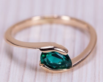 14K Solid gold emerald ring, Rose gold. Emerald engagement ring.