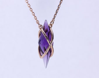 Crystal cut Amethyst necklace, Solid gold Minimalist Amethyst jewelry, 14k gold Amethyst pendant