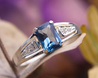London Blue Topaz ring, Sterling Silver Topaz Ring, Gemstone Ring,