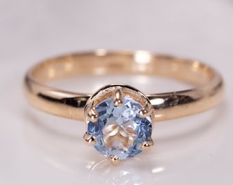 14K Gold Sky Blue Topaz Ring: Gemstone Promise Ring