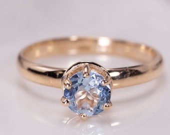 14K Solid Gold Blue Topaz ring, Topaz engagement ring, Topaz golden ring, Promise ring