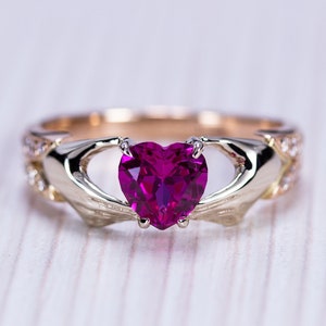 14K Gold Rubin & Diamant Claddagh Ehering - Luxus keltischer Brautring | Solid Gold Verlobungsring