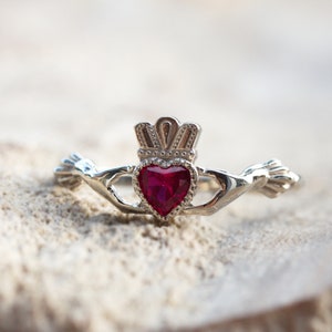 Silver Claddagh Ring, Sterling Silver Ruby Claddagh Ring,  Claddagh Ring Women, Promise Ring