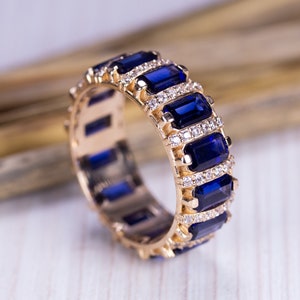 Solid gold 14k unique sapphire ring, genuine sapphire ring, 14k sapphire ring, gold birthstone ring, sapphire engagement ring rose gold image 1