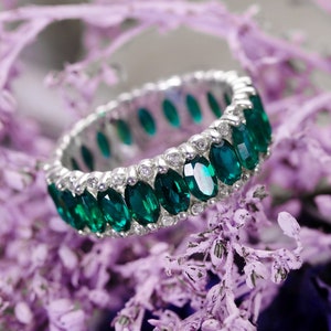 Eternity Emerald Sterling Silver Ring - Artisan Band