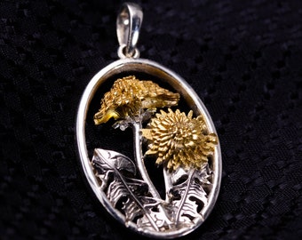 Collier de fleurs en argent, collier de fleurs de pissenlit, collier plaqué or en argent sterling, cadeau pour elle
