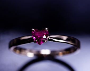 Gold ruby ring, heart solitaire july birthstone jewelry, romantic engagement promise gift for wife