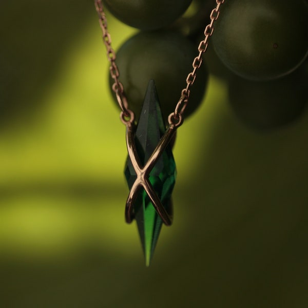 14K Solid Gold Emerald Pendant Necklace: Dainty Gold Chain