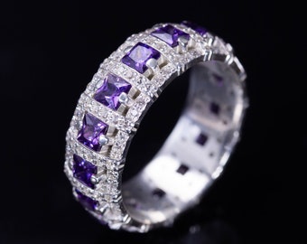 Amethyst Eternity Ring: 22k Sterling Silver Artisan Band