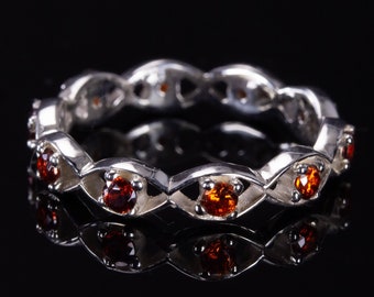 Sterling Silver Eternity Garnet ring, Artisan Garnet sterling silver ring, Garnet band ring, Unique Garnet ring