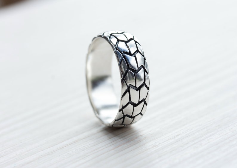 Motorcycle tire ring. Sterling Silver ring. Mens ring. Gift image 1